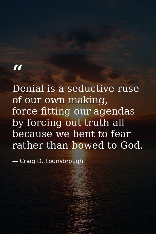 Denial is a seductive ruse of our own making, force-fitting our agendas by forcing out truth all because we bent to fear — Craig D. Lounsbrough
