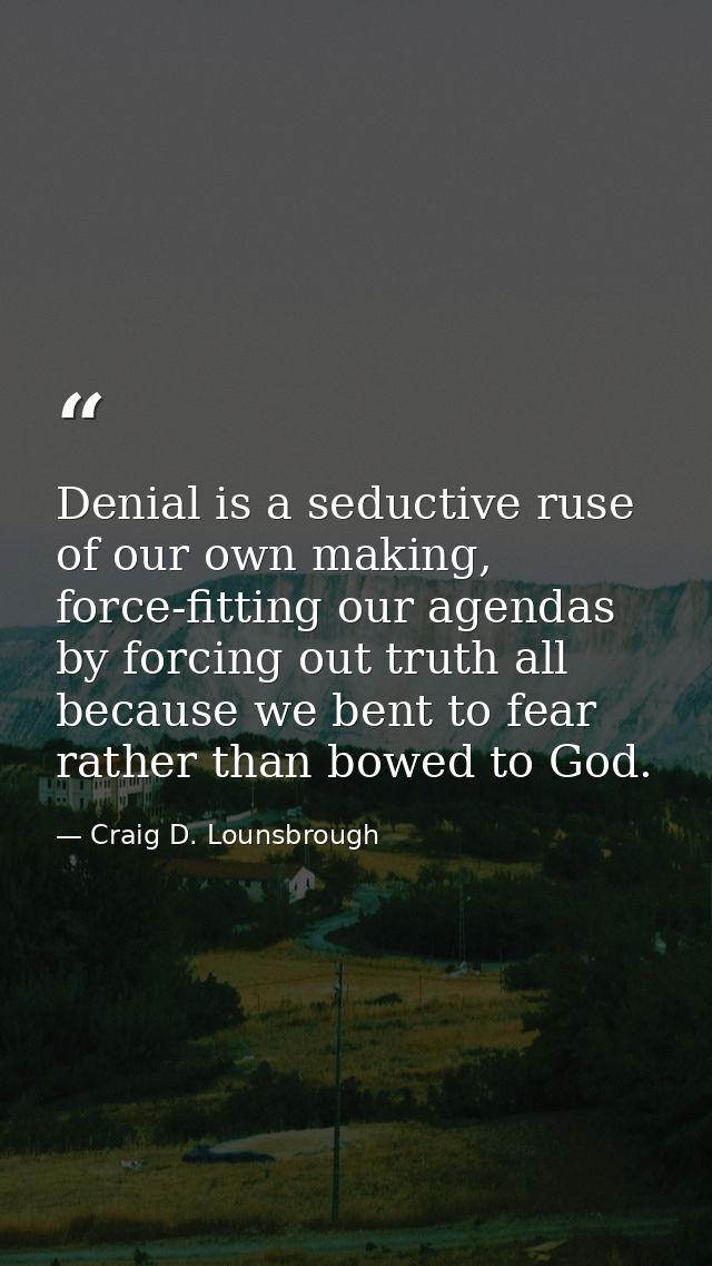 Denial is a seductive ruse of our own making, force-fitting our agendas by forcing out truth all because we bent to fear — Craig D. Lounsbrough