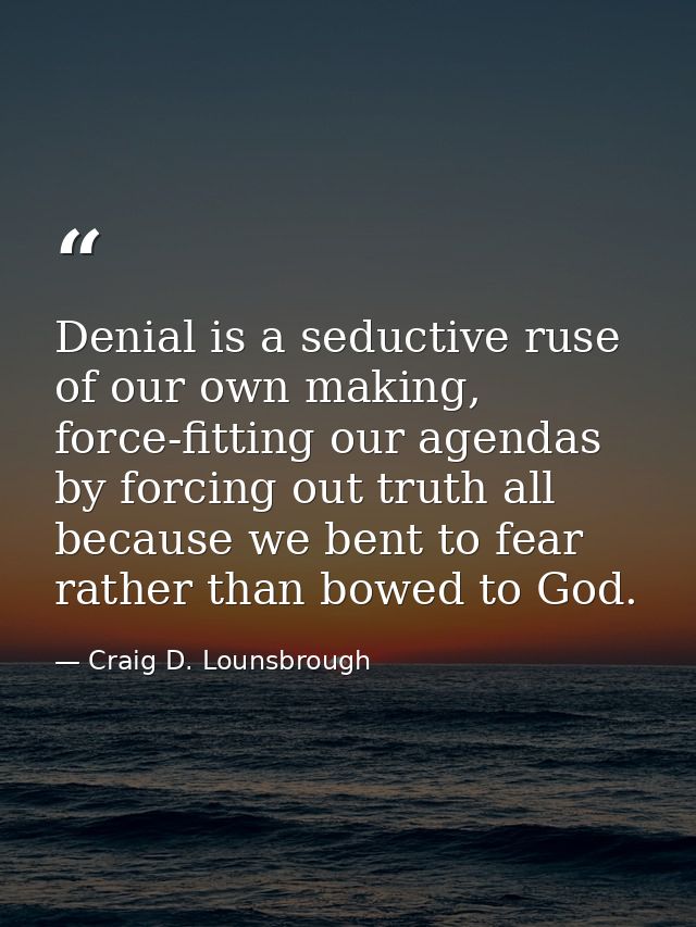 Denial is a seductive ruse of our own making, force-fitting our agendas by forcing out truth all because we bent to fear — Craig D. Lounsbrough