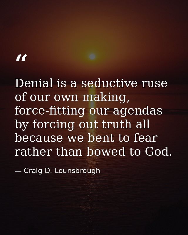 Denial is a seductive ruse of our own making, force-fitting our agendas by forcing out truth all because we bent to fear — Craig D. Lounsbrough