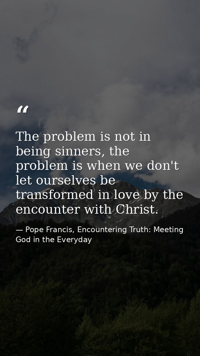The problem is not in being sinners, the problem is when we don't let ourselves be transformed in love by the encounter  — Pope Francis, Encountering Truth: Meeting God in the Everyday