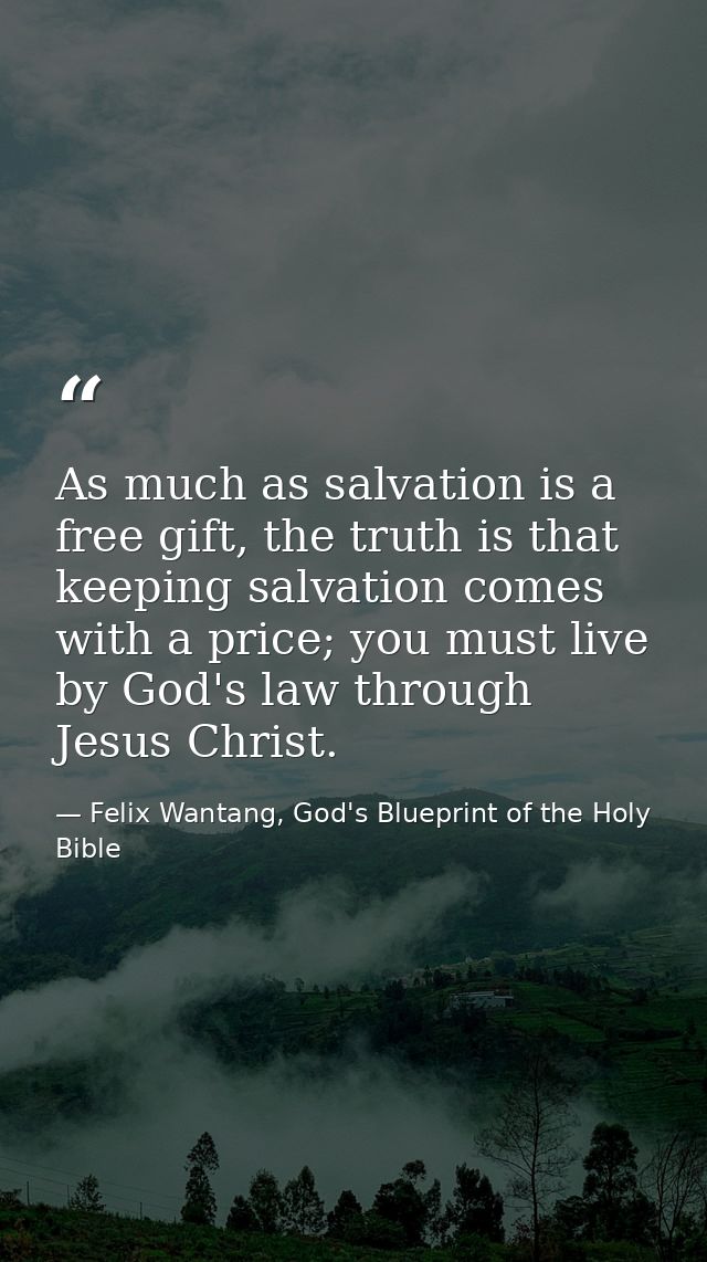 As much as salvation is a free gift, the truth is that keeping salvation comes with a price; you must live by God's law  — Felix Wantang, God's Blueprint of the Holy Bible