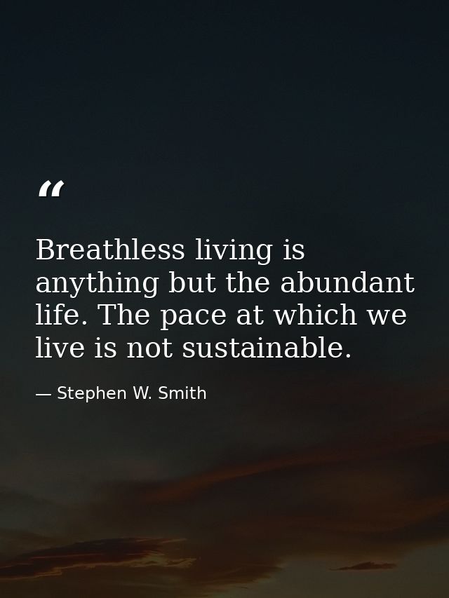 Breathless living is anything but the abundant life. The pace at which we live is not sustainable. — Stephen W. Smith