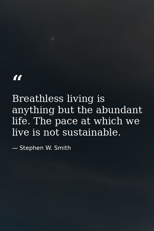 Breathless living is anything but the abundant life. The pace at which we live is not sustainable. — Stephen W. Smith