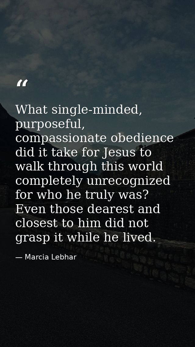 What single-minded, purposeful, compassionate obedience did it take for Jesus to walk through this world completely unre — Marcia Lebhar