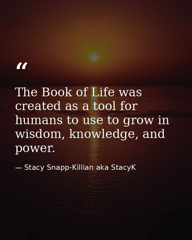 The Book of Life was created as a tool for humans to use to grow in wisdom, knowledge, and power. — Stacy Snapp-Killian aka StacyK