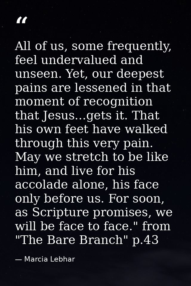 All of us, some frequently, feel undervalued and unseen. Yet, our deepest pains are lessened in that moment of recogniti — Marcia Lebhar