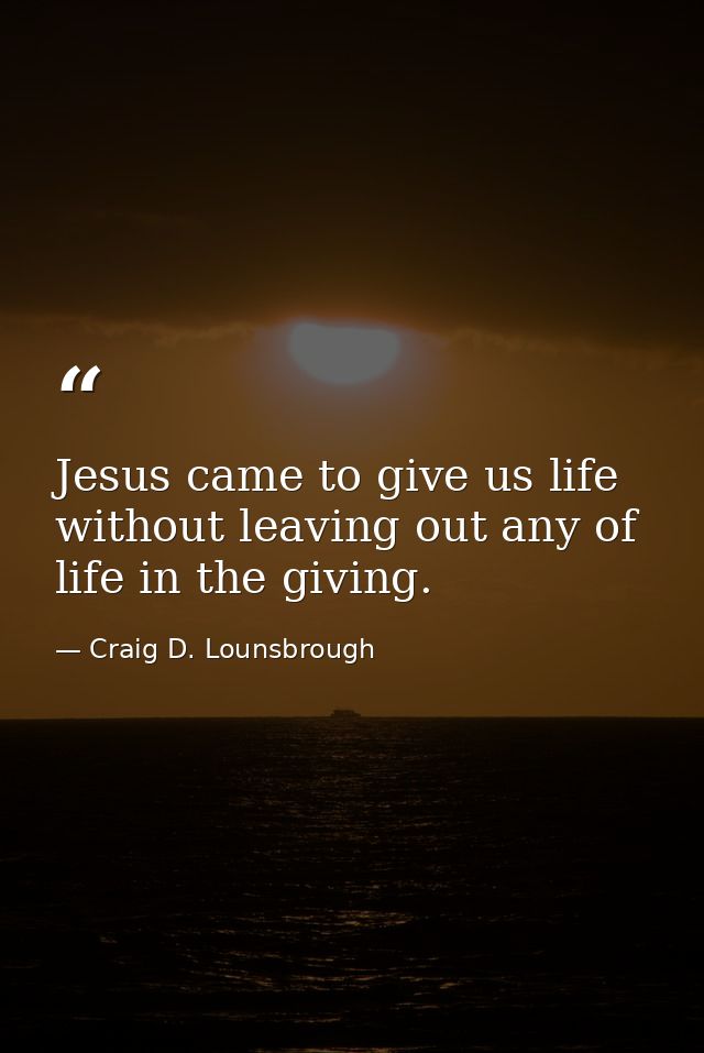Jesus came to give us life without leaving out any of life in the giving. — Craig D. Lounsbrough