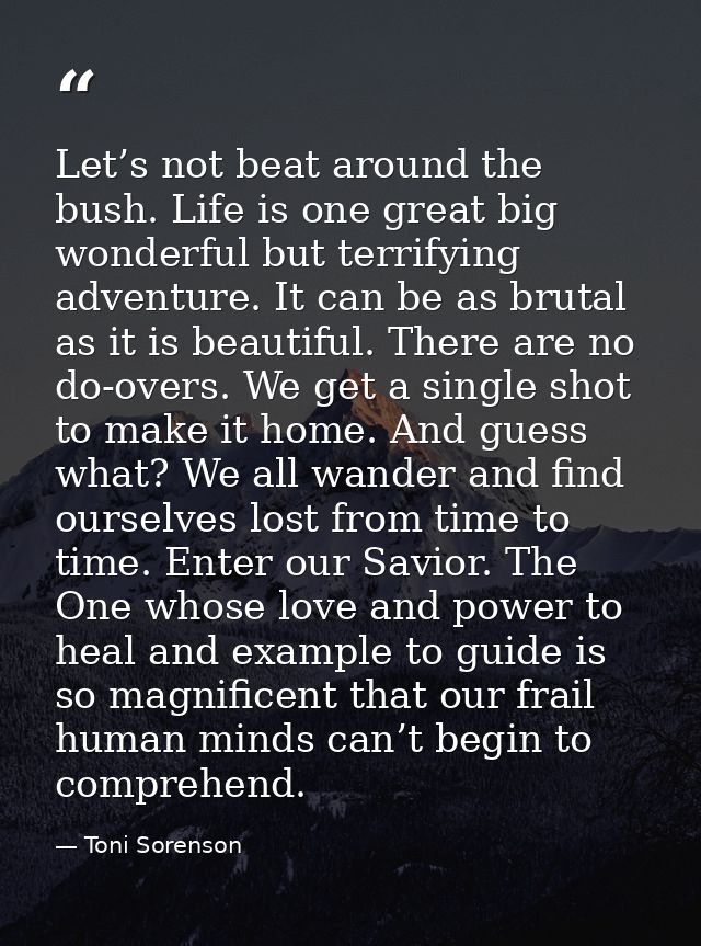 Let’s not beat around the bush. Life is one great big wonderful but terrifying adventure. It can be as brutal as it is b — Toni Sorenson