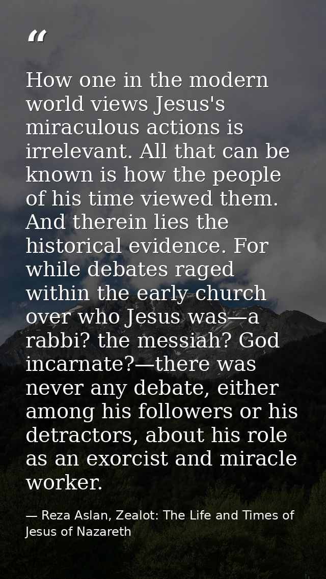 How one in the modern world views Jesus's miraculous actions is irrelevant. All that can be known is how the people of h — Reza Aslan, Zealot: The Life and Times of Jesus of Nazareth