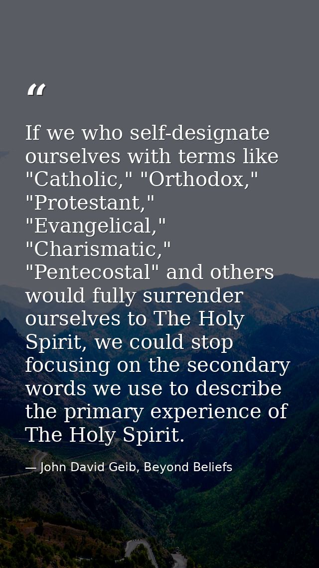 If we who self-designate ourselves with terms like "Catholic," "Orthodox," "Protestant," "Evangelical," "Charismatic," " — John David Geib, Beyond Beliefs