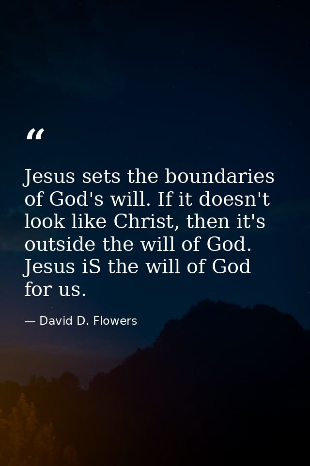 Jesus sets the boundaries of God's will. If it doesn't look like Christ, then it's outside the will of God. Jesus iS the — David D. Flowers
