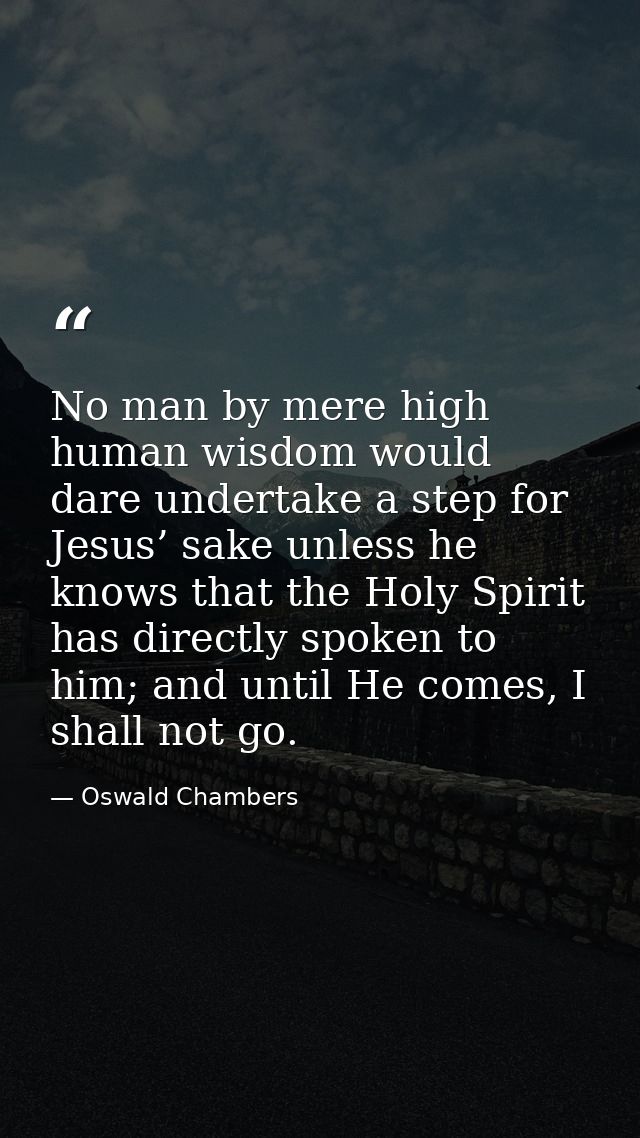 No man by mere high human wisdom would dare undertake a step for Jesus’ sake unless he knows that the Holy Spirit has di — Oswald Chambers