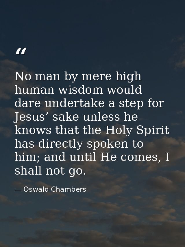 No man by mere high human wisdom would dare undertake a step for Jesus’ sake unless he knows that the Holy Spirit has di — Oswald Chambers