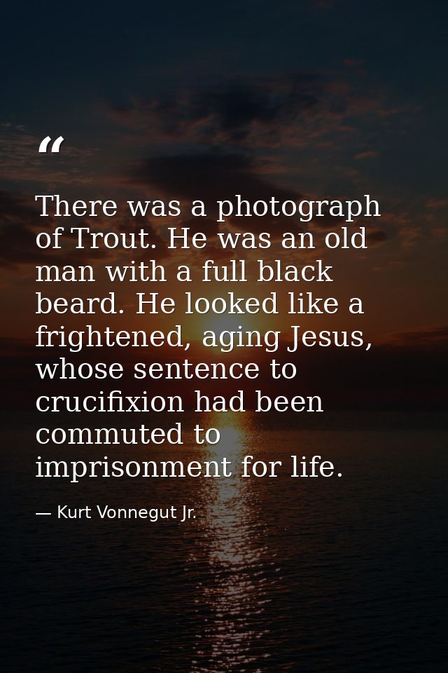 There was a photograph of Trout. He was an old man with a full black beard. He looked like a frightened, aging Jesus, wh — Kurt Vonnegut Jr.