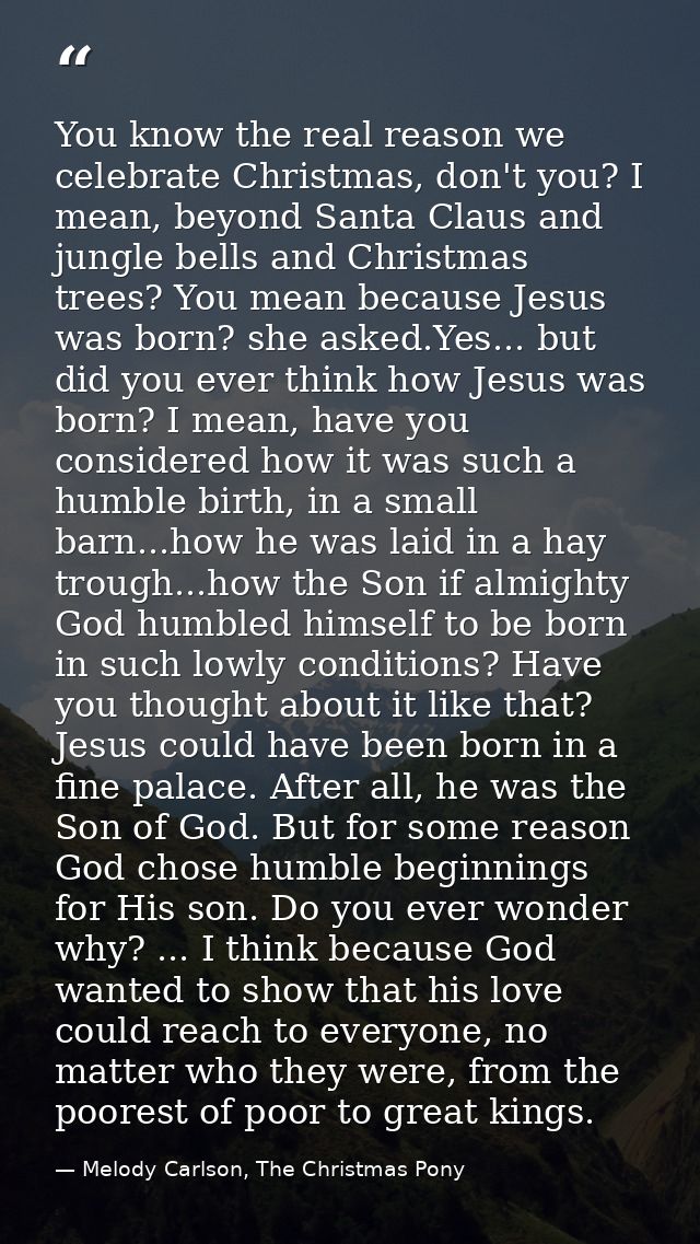 You know the real reason we celebrate Christmas, don't you? I mean, beyond Santa Claus and jungle bells and Christmas tr — Melody Carlson, The Christmas Pony