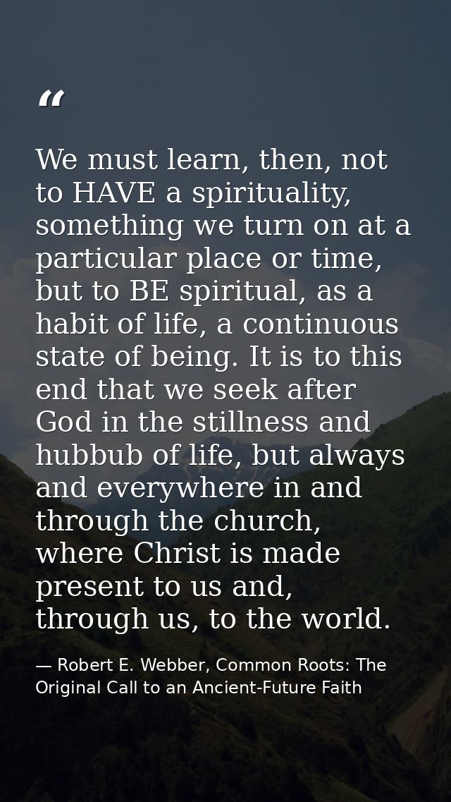 We must learn, then, not to HAVE a spirituality, something we turn on at a particular place or time, but to BE spiritual — Robert E. Webber, Common Roots: The Original Call to an Ancient-Future Faith