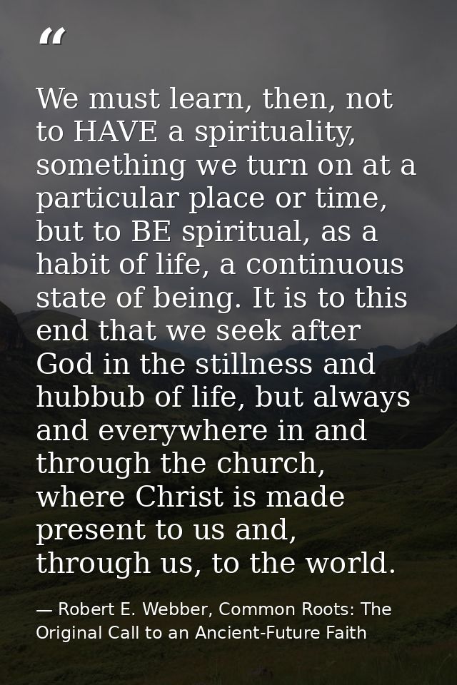 We must learn, then, not to HAVE a spirituality, something we turn on at a particular place or time, but to BE spiritual — Robert E. Webber, Common Roots: The Original Call to an Ancient-Future Faith