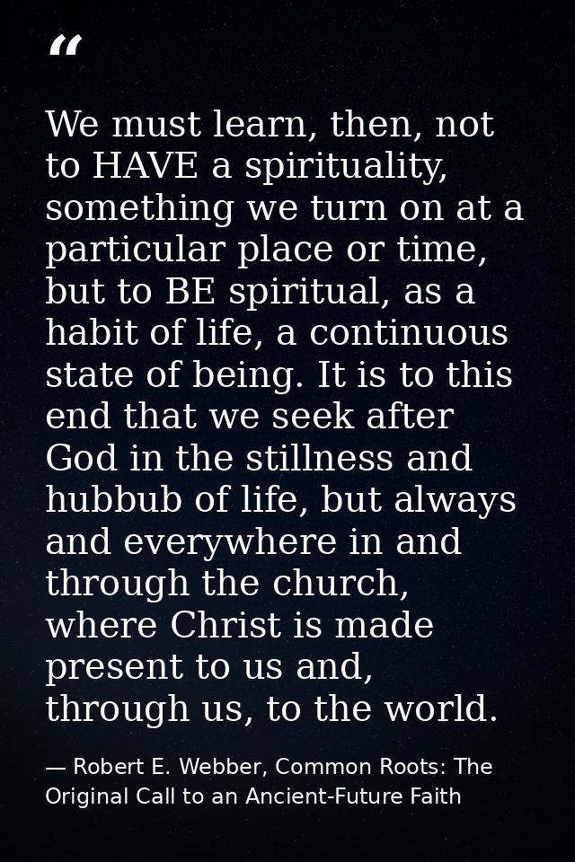 We must learn, then, not to HAVE a spirituality, something we turn on at a particular place or time, but to BE spiritual — Robert E. Webber, Common Roots: The Original Call to an Ancient-Future Faith