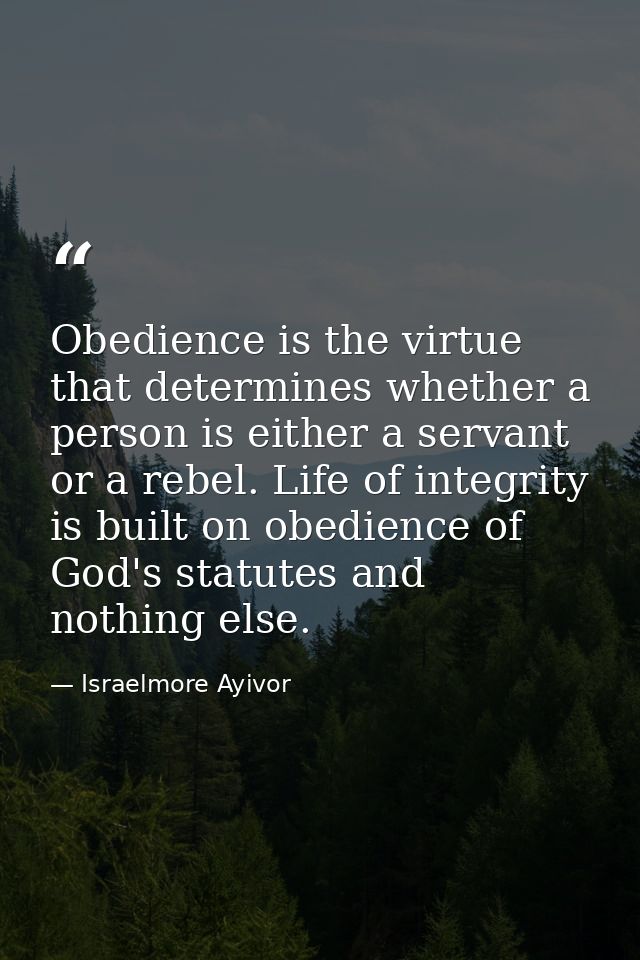 Obedience is the virtue that determines whether a person is either a servant or a rebel. Life of integrity is built on o — Israelmore Ayivor