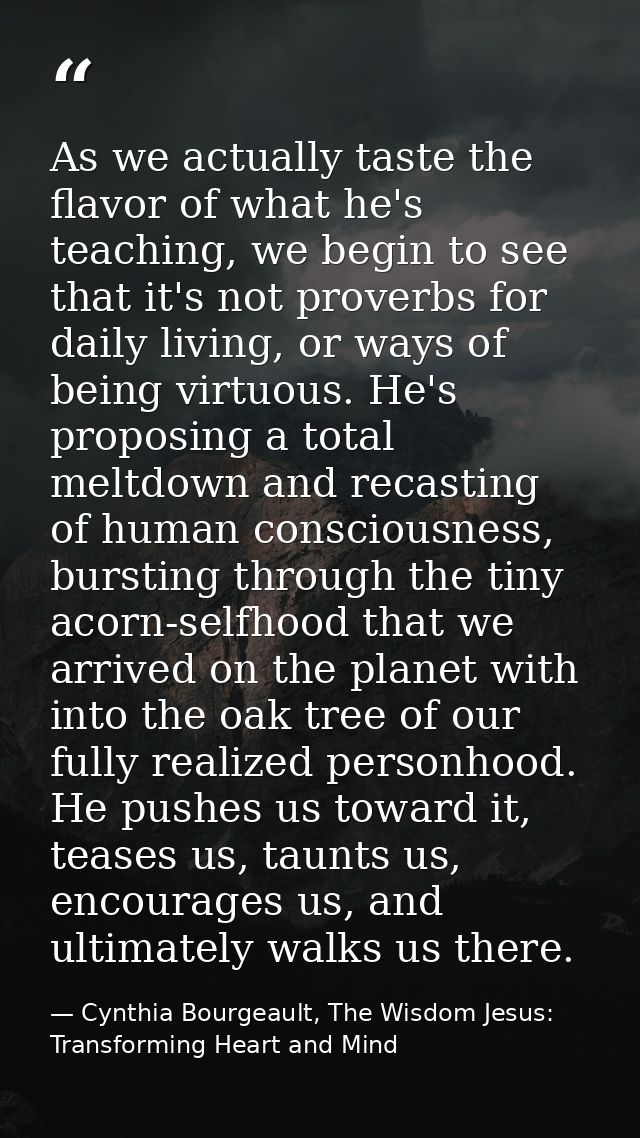 As we actually taste the flavor of what he's teaching, we begin to see that it's not proverbs for daily living, or ways  — Cynthia Bourgeault, The Wisdom Jesus: Transforming Heart and Mind