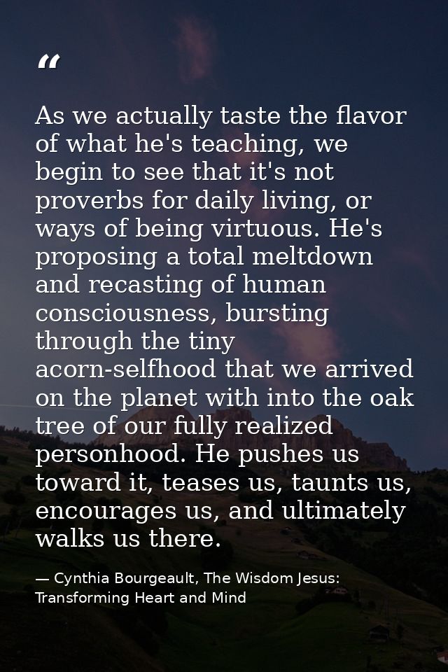 As we actually taste the flavor of what he's teaching, we begin to see that it's not proverbs for daily living, or ways  — Cynthia Bourgeault, The Wisdom Jesus: Transforming Heart and Mind