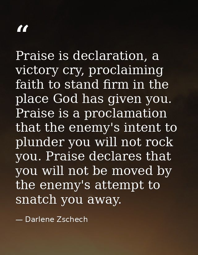 Praise is declaration, a victory cry, proclaiming faith to stand firm in the place God has given you. Praise is a procla — Darlene Zschech