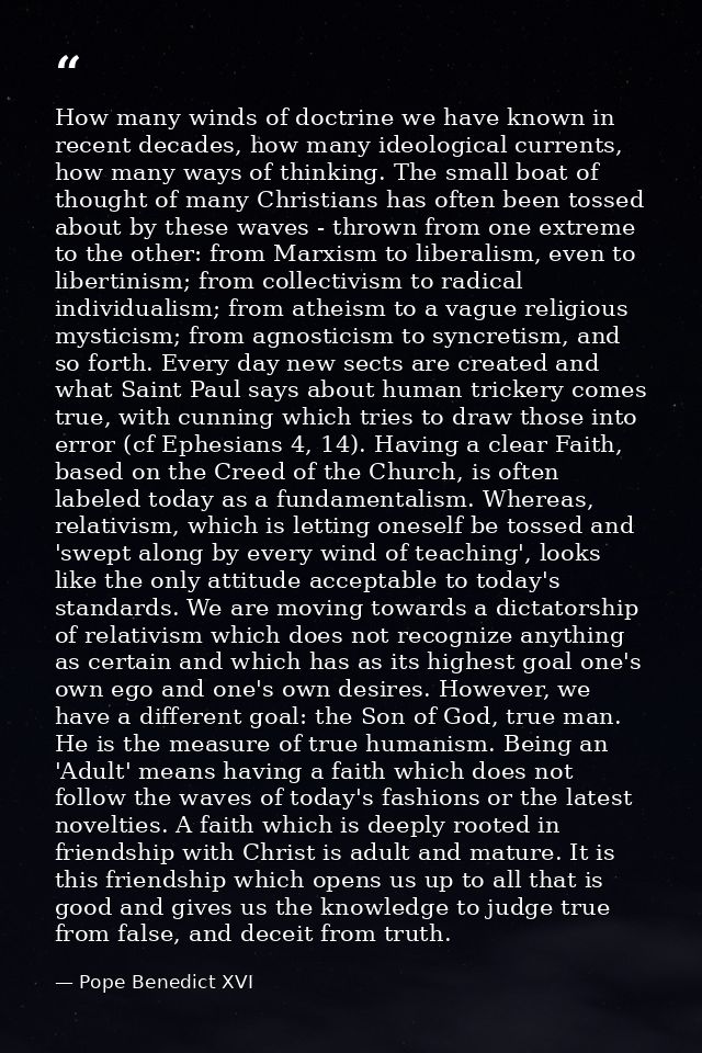 How many winds of doctrine we have known in recent decades, how many ideological currents, how many ways of thinking. Th — Pope Benedict XVI