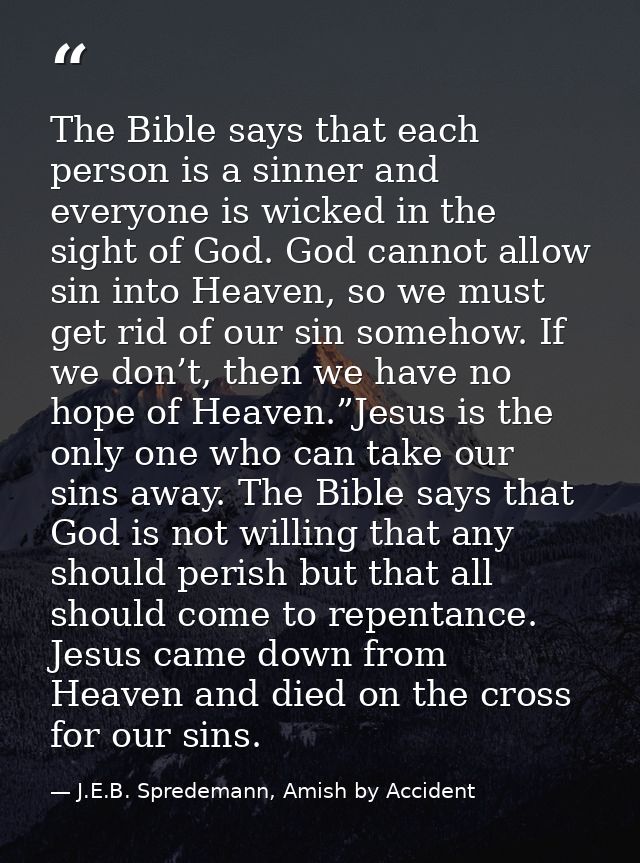 The Bible says that each person is a sinner and everyone is wicked in the sight of God. God cannot allow sin into Heaven — J.E.B. Spredemann, Amish by Accident