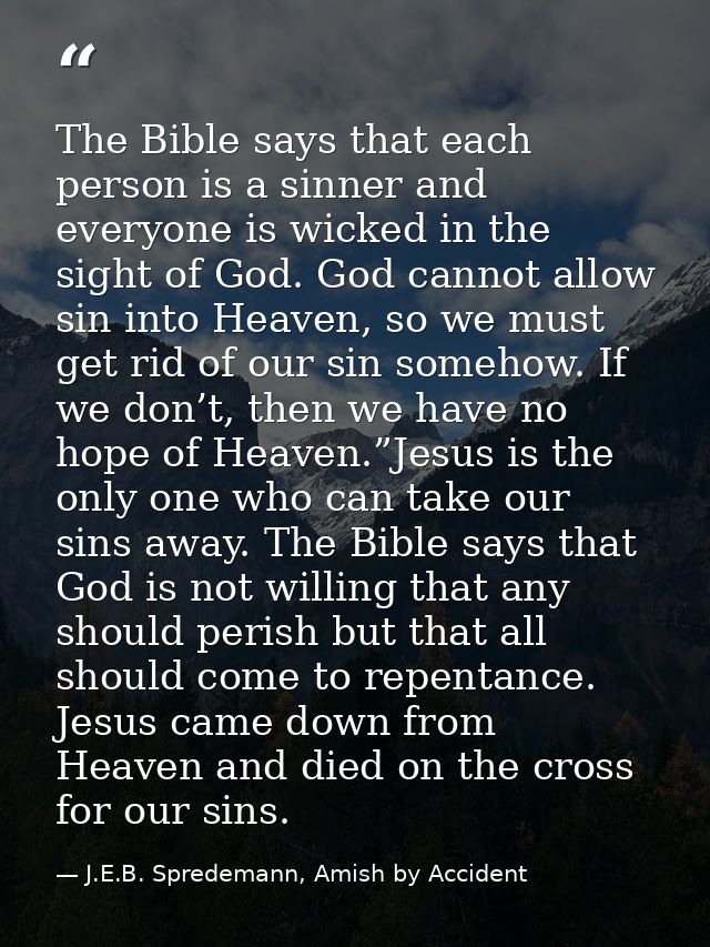 The Bible says that each person is a sinner and everyone is wicked in the sight of God. God cannot allow sin into Heaven — J.E.B. Spredemann, Amish by Accident