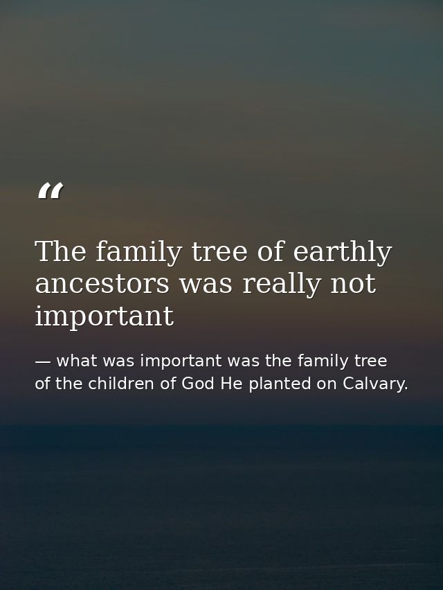 The family tree of earthly ancestors was really not important — what was important was the family tree of the children of God He planted on Calvary.