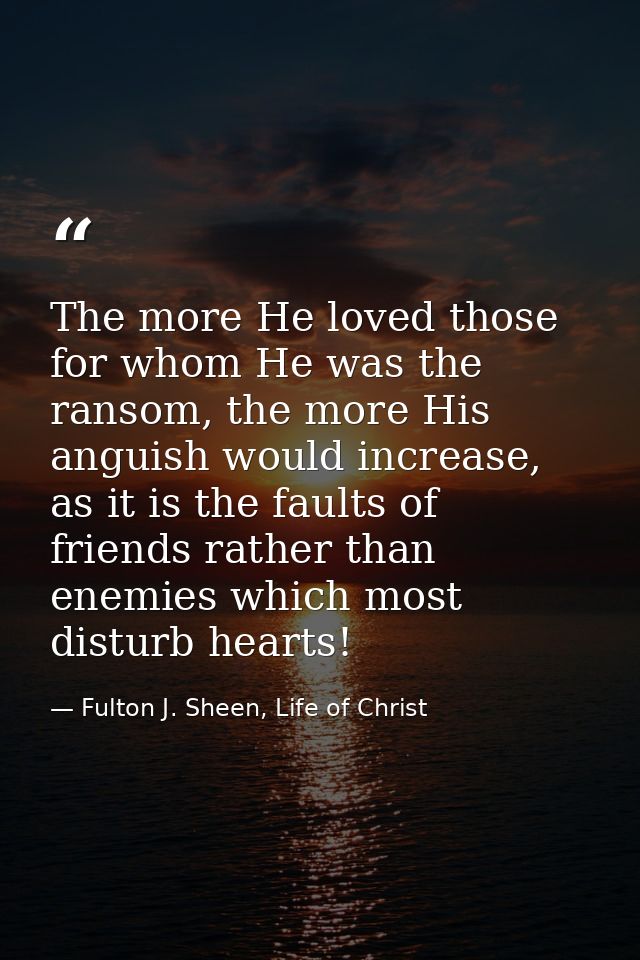 The more He loved those for whom He was the ransom, the more His anguish would increase, as it is the faults of friends  — Fulton J. Sheen, Life of Christ
