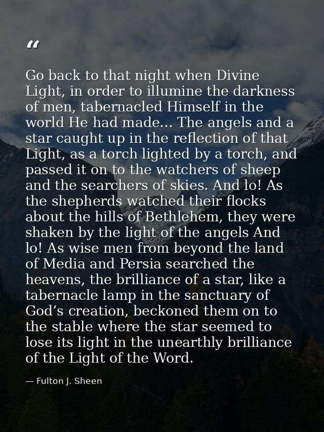 Go back to that night when Divine Light, in order to illumine the darkness of men, tabernacled Himself in the world He h — Fulton J. Sheen