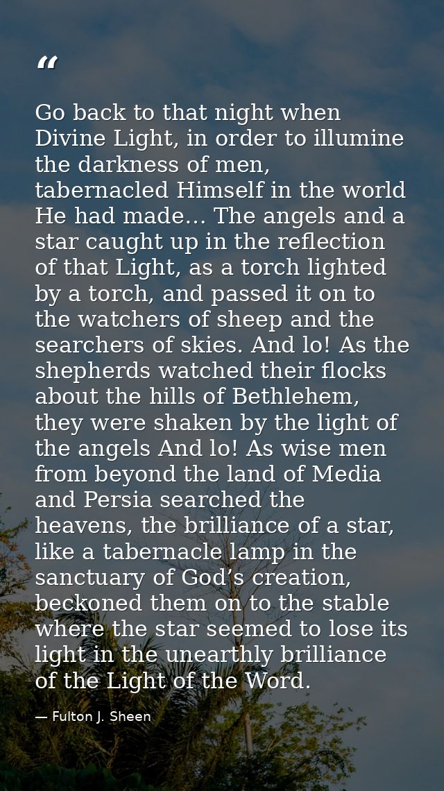 Go back to that night when Divine Light, in order to illumine the darkness of men, tabernacled Himself in the world He h — Fulton J. Sheen