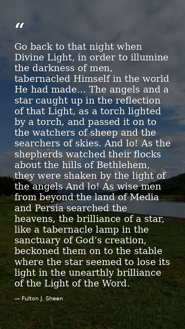 Go back to that night when Divine Light, in order to illumine the darkness of men, tabernacled Himself in the world He h — Fulton J. Sheen