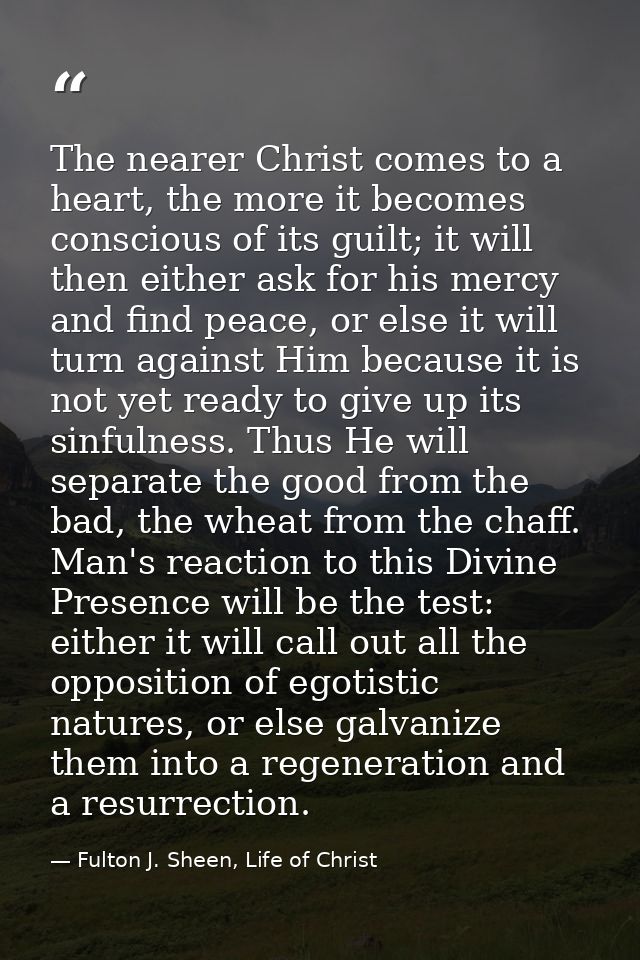 The nearer Christ comes to a heart, the more it becomes conscious of its guilt; it will then either ask for his mercy an — Fulton J. Sheen, Life of Christ