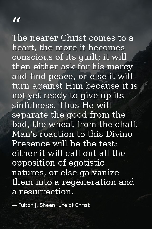 The nearer Christ comes to a heart, the more it becomes conscious of its guilt; it will then either ask for his mercy an — Fulton J. Sheen, Life of Christ