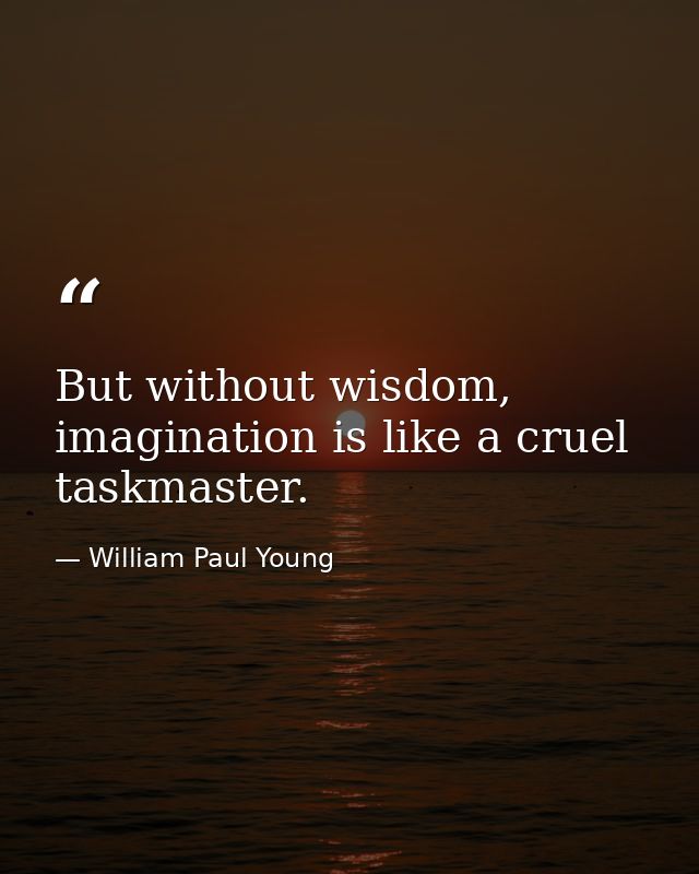 But without wisdom, imagination is like a cruel taskmaster. — William Paul Young