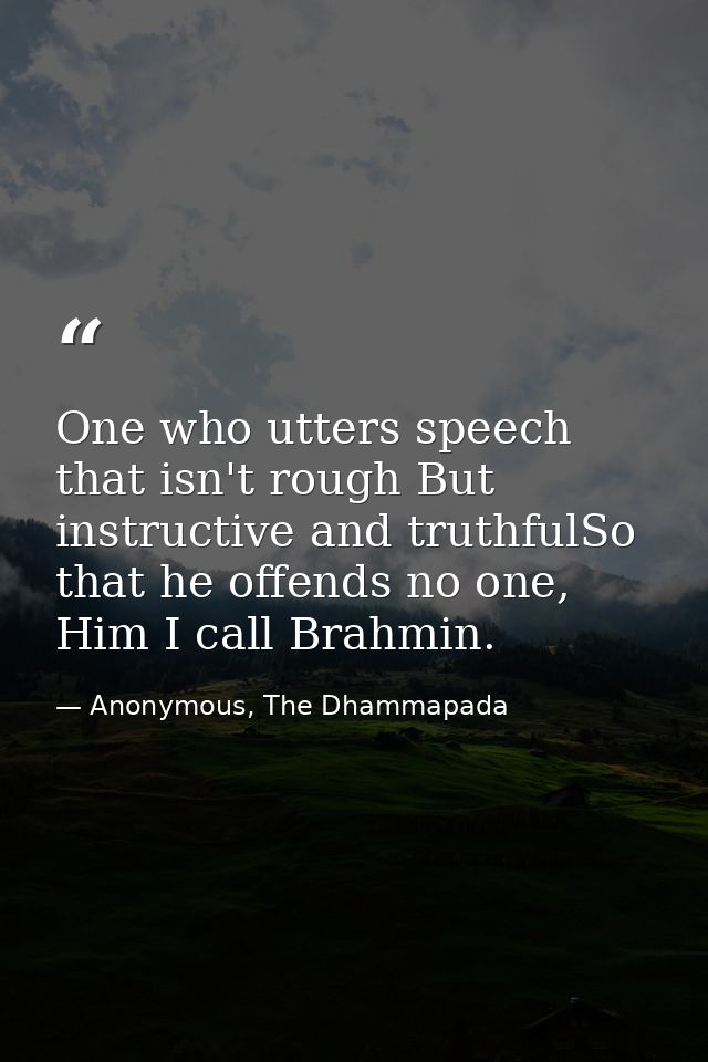 One who utters speech that isn't rough But instructive and truthfulSo that he offends no one, Him I call Brahmin. — Anonymous, The Dhammapada