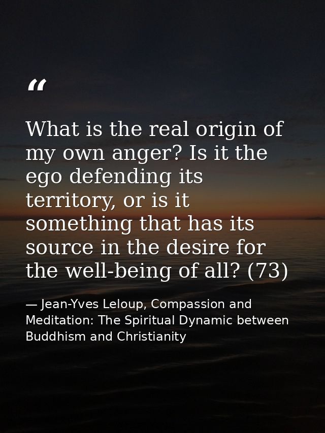 What is the real origin of my own anger? Is it the ego defending its territory, or is it something that has its source i — Jean-Yves Leloup, Compassion and Meditation: The Spiritual Dynamic between Buddhism and Christianity