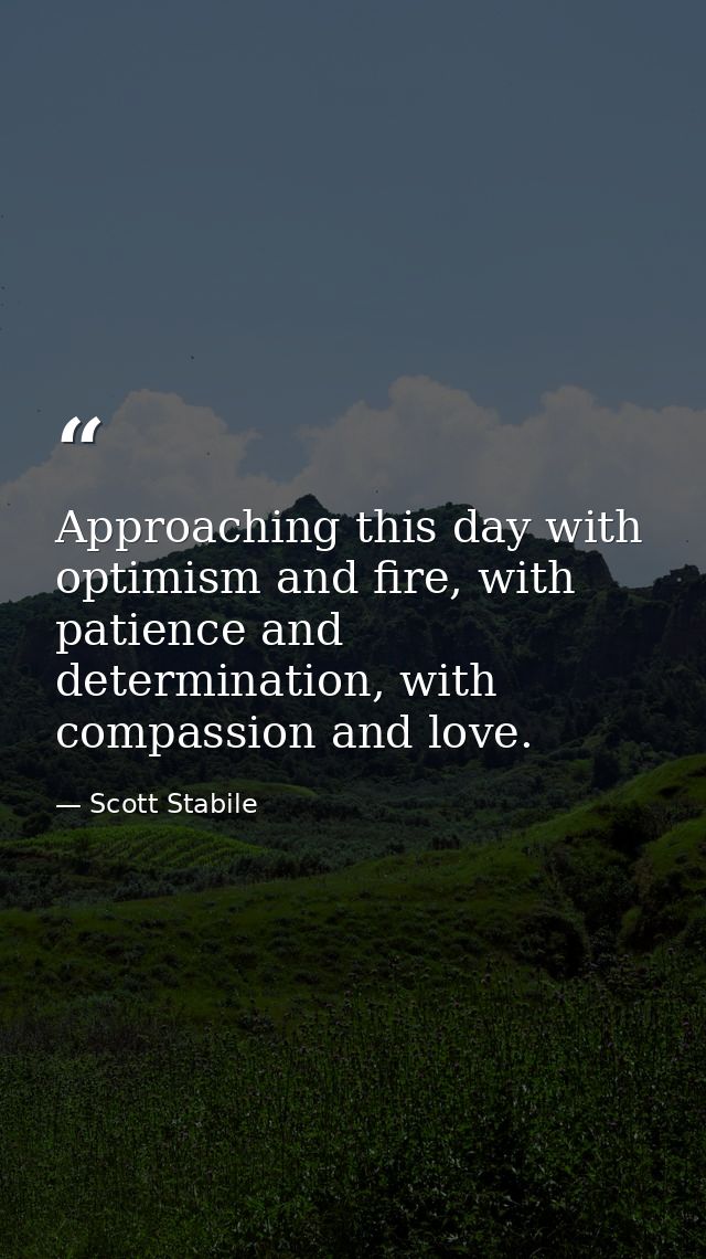 Approaching this day with optimism and fire, with patience and determination, with compassion and love. — Scott Stabile
