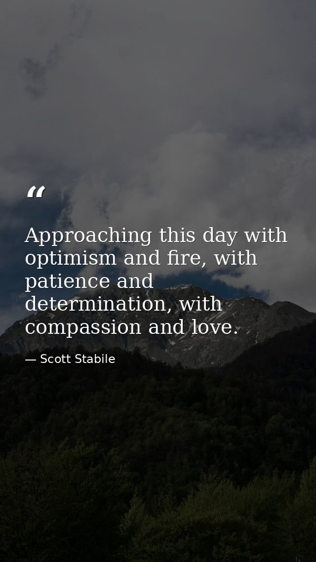 Approaching this day with optimism and fire, with patience and determination, with compassion and love. — Scott Stabile