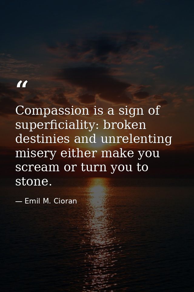 Compassion is a sign of superficiality: broken destinies and unrelenting misery either make you scream or turn you to st — Emil M. Cioran