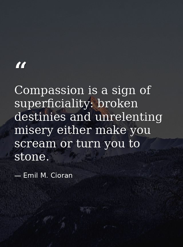 Compassion is a sign of superficiality: broken destinies and unrelenting misery either make you scream or turn you to st — Emil M. Cioran