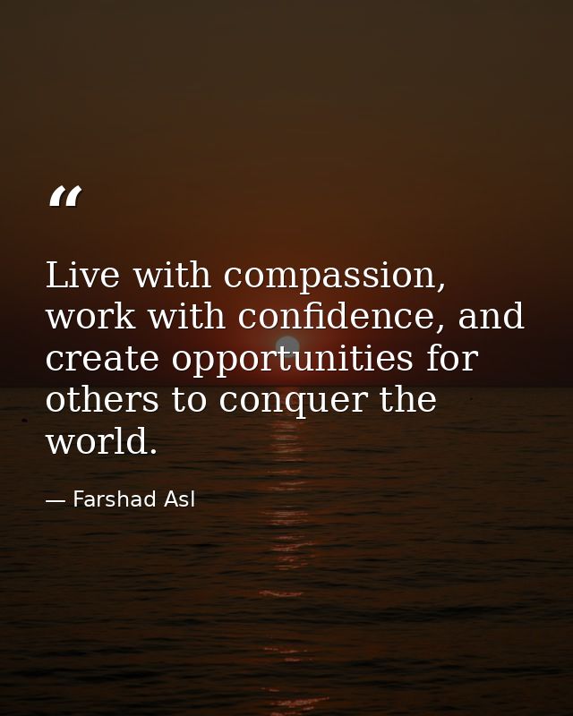 Live with compassion, work with confidence, and create opportunities for others to conquer the world. — Farshad Asl