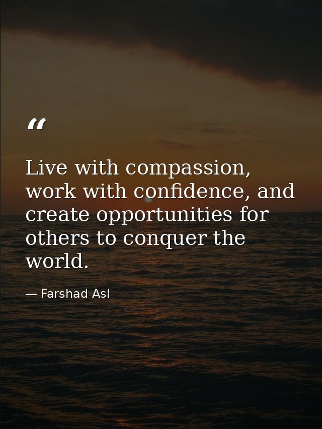 Live with compassion, work with confidence, and create opportunities for others to conquer the world. — Farshad Asl