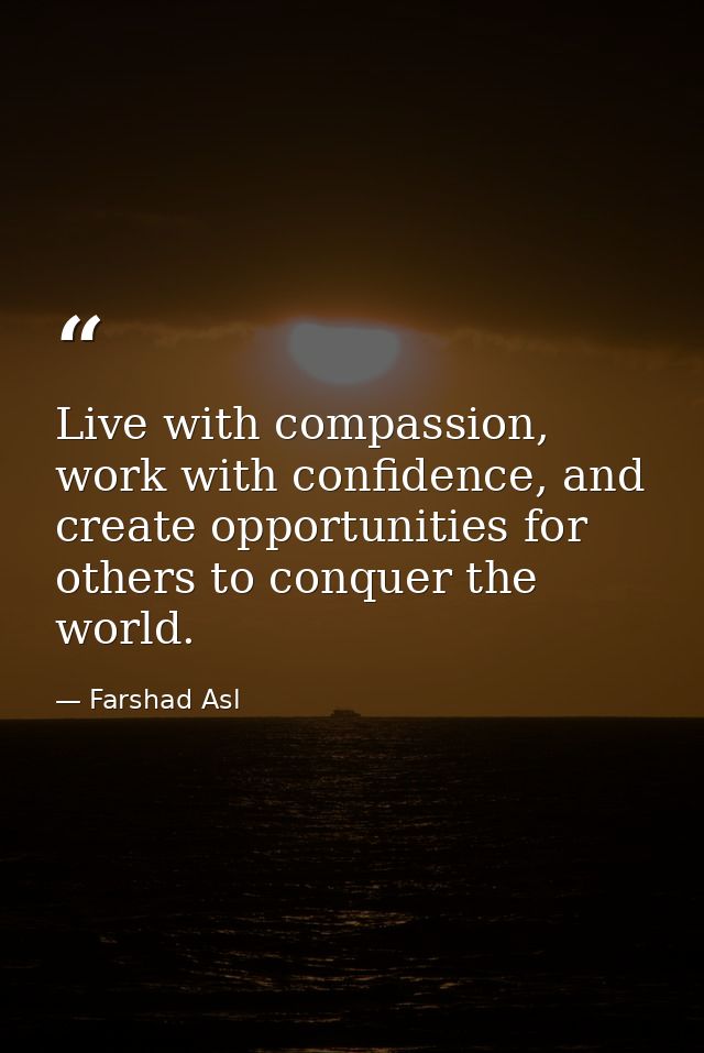 Live with compassion, work with confidence, and create opportunities for others to conquer the world. — Farshad Asl