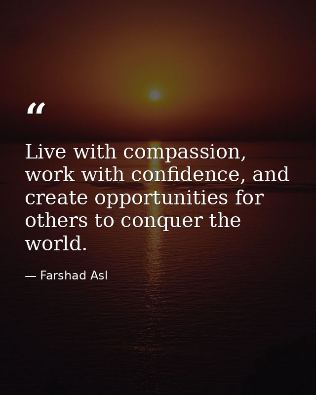 Live with compassion, work with confidence, and create opportunities for others to conquer the world. — Farshad Asl