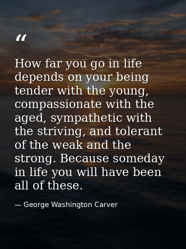 How far you go in life depends on your being tender with the young, compassionate with the aged, sympathetic with the st — George Washington Carver
