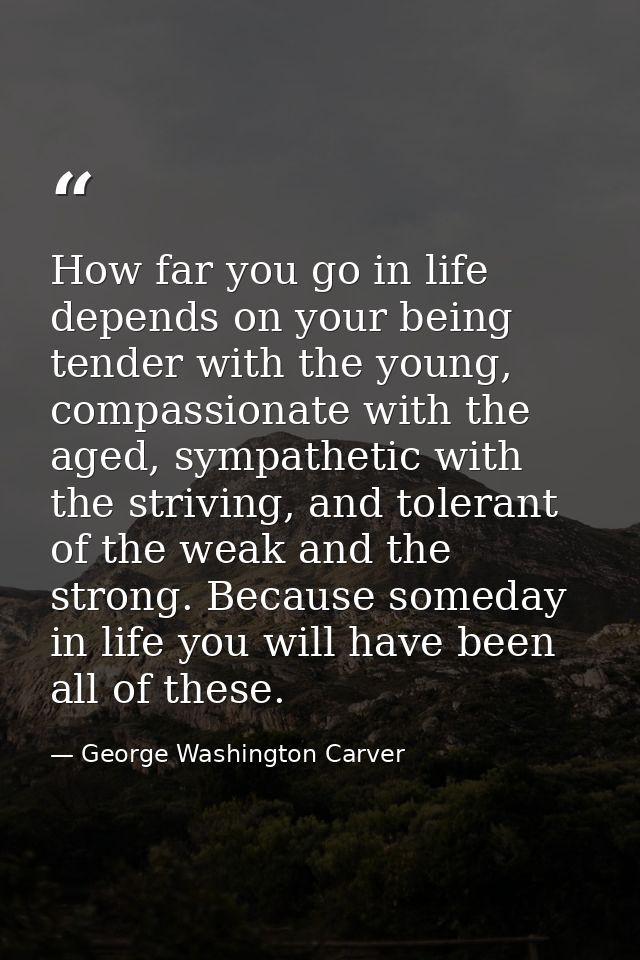 How far you go in life depends on your being tender with the young, compassionate with the aged, sympathetic with the st — George Washington Carver